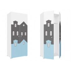 Сити Шкаф комбинированный с ящиками (Графит Софт/Голубой)