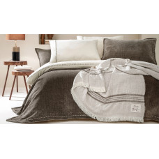 Покрывало CIFT KISILIK KING YATAK ORTUSU SETI - KAHVERENGI